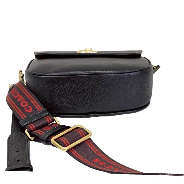 【COACH】Willow Saddle 旋釦C 荔枝紋皮革可替換雙背帶斜/黑(贈原廠防塵袋紙袋/送禮)