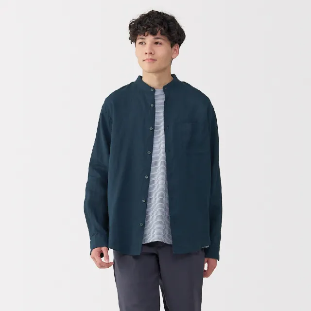 【MUJI 無印良品】男亞麻水洗立領長袖襯衫(共5色)