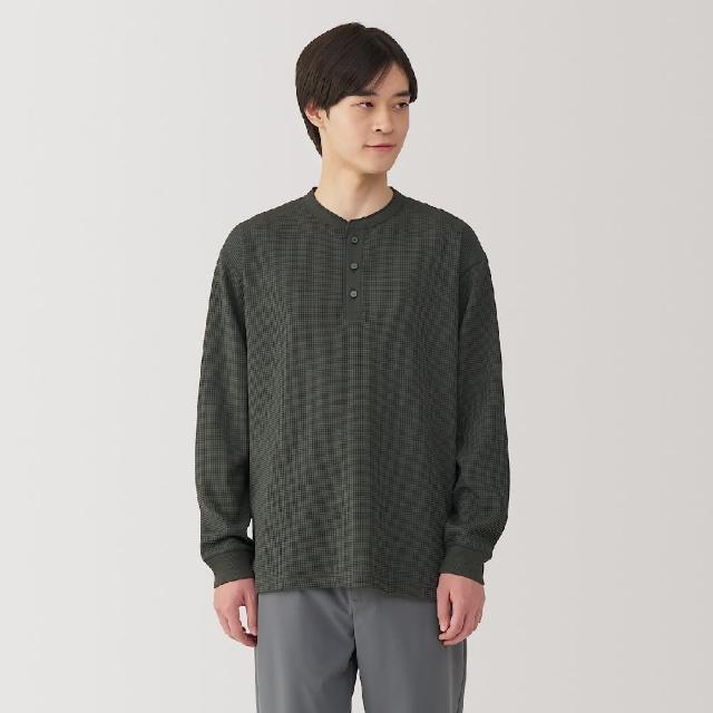 【MUJI 無印良品】男抗UV速乾鬆餅紋亨利領長袖T恤(共4色)
