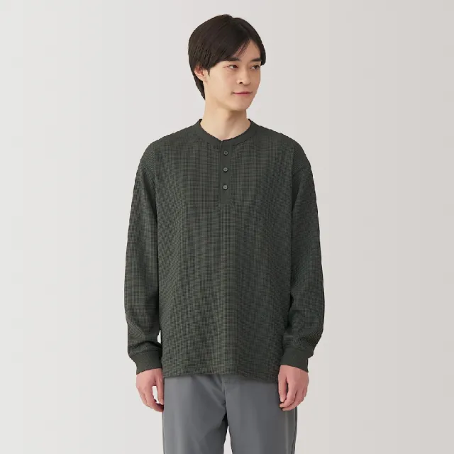 【MUJI 無印良品】男抗UV速乾鬆餅紋亨利領長袖T恤(共4色)