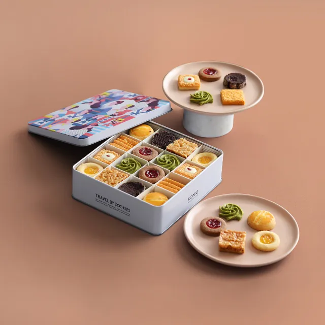 【金格食品】旅人彩食鐵盒手工餅乾禮盒5盒組(日本新銳設計師八木彩設計款)