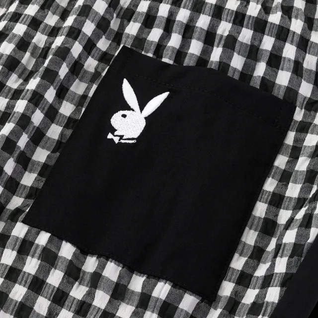 【PLAYBOY】維希格拼接抽繩上衣(黑色)