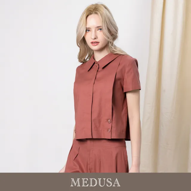 【MEDUSA 曼度莎】現貨-天絲棉排釦設計短袖襯衫（M-XL）｜女短袖上衣 休閒襯衫(601-5080A)