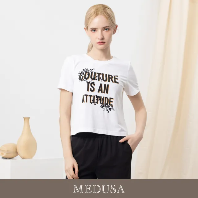 【MEDUSA 曼度莎】現貨-亮片 Attitude 字母純棉T恤（M-XL）｜女休閒上衣 女短袖上衣(601-31601)