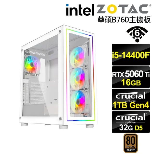 【NVIDIA】i5十核GeForce RTX 5060 Ti 16G{洛基K79C}電競電腦(i5-14400F/華碩B760/32G D5/1TB/WIFI)