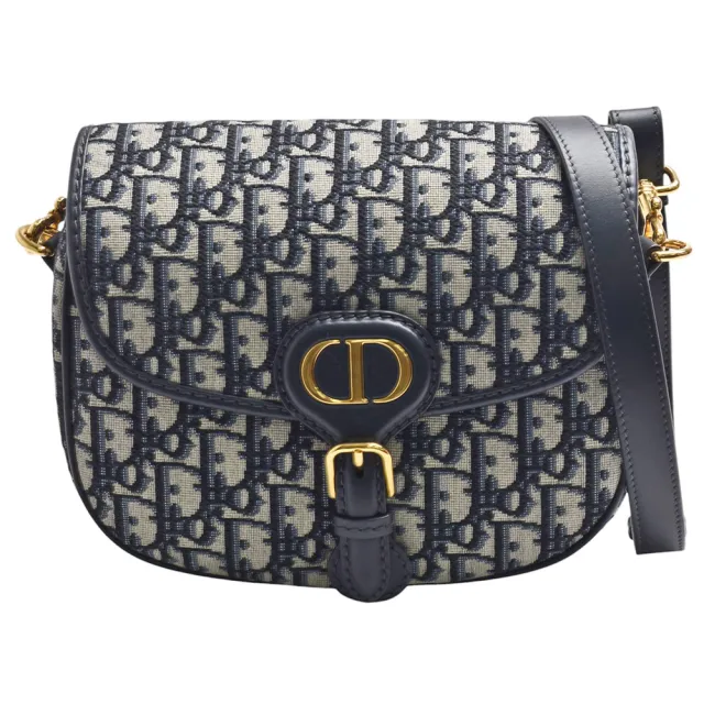【Dior 迪奧】經典OBLIQUE緹花帆布牛皮飾邊肩/斜背馬鞍包(藍色M9319UTZQ_M928)