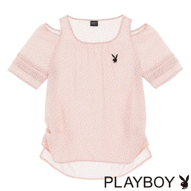 【PLAYBOY】露肩粉色點點優雅上衣(粉色)