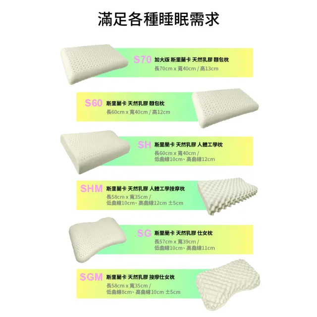 【Life】斯里蘭卡 天然乳膠枕  多款選擇(麵包枕/加大麵包枕/人體工學/按摩枕/側睡枕)
