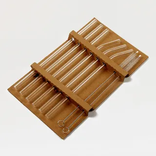 【Future goal居家生活館】透明玻璃吸管6+2套裝 吸管刷 吸管(環保吸管 大吸管 彎吸管 長吸管 細吸管)