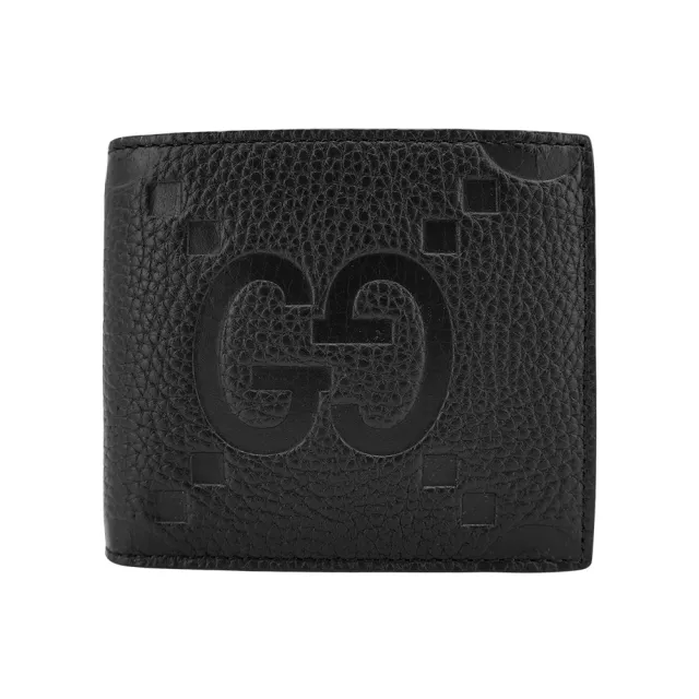 【GUCCI 古馳】Jumbo GG 壓印標誌粒面紋牛皮對折短夾(739475-黑)