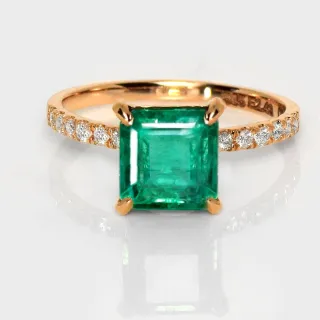 【似曾國際珠寶】現貨新款 IGI 玫瑰14K 2.43克拉 Emerald Cut 贊比亞祖母綠戒指(天然贊比亞祖母綠)