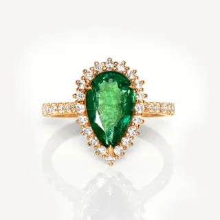 【似曾國際珠寶】現貨新款 IGI 14K 玫瑰金 2.28克拉 Pear Cut 贊比亞祖母綠戒指(天然贊比亞祖母綠)