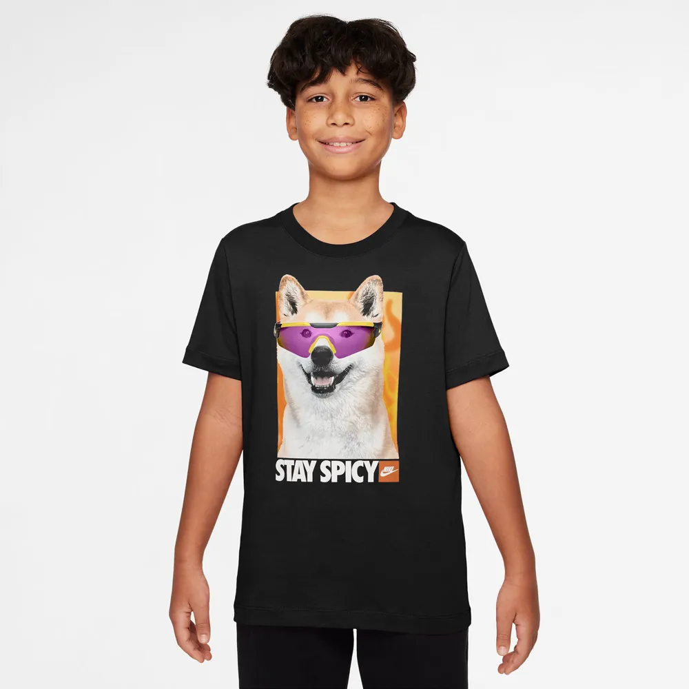 【NIKE 耐吉】短袖上衣 童裝 大童 男女童 運動 K NSW TEE PHOTO SHIBA 黑 HV5206-010