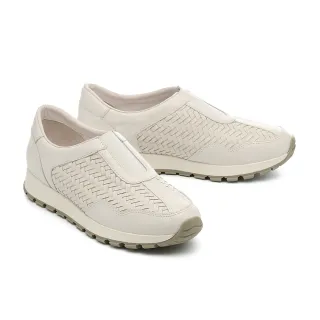 【MELROSE】美樂斯 日常舒適編織牛皮厚底休閒鞋(白)