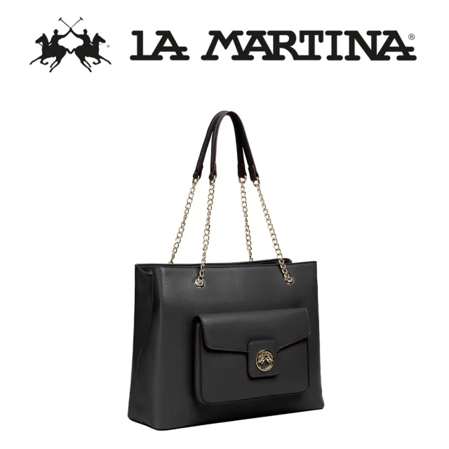 【LA MARTINA】雙11 義大利原裝進口 限量2折 頂級皮革肩背包 1812P 全新專櫃展示品(黑色)