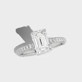 【似曾國際珠寶】現貨 IGI 14K白金2克拉Square Shank 祖母綠鑽戒(培育鑽)