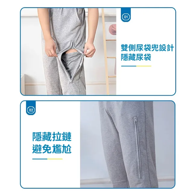【挪威森林】棉質雙口袋隱藏式尿袋褲 造廔褲 尿袋隱藏褲 春夏款(新升級親膚透氣不悶熱 老人病人照護褲)
