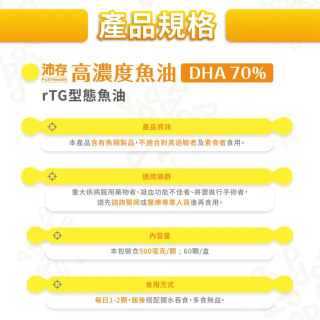 【中化健康生技】沛存高濃度魚油DHA70% 60錠×5盒(西班牙Solutex專利魚油/rTG型態吸收快/小膠囊獨立包裝)