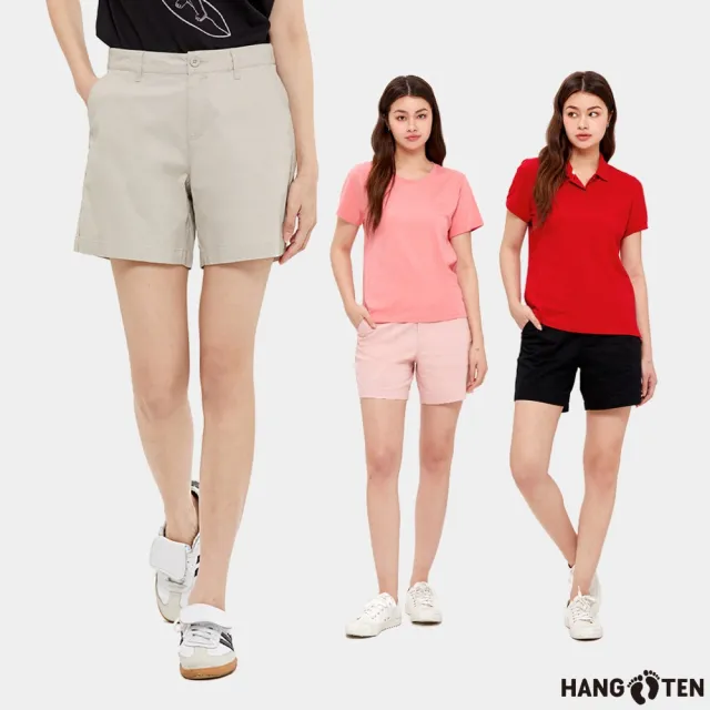 【Hang Ten】女裝-REGULAR FIT經典斜紋布開扣短褲(多色選)