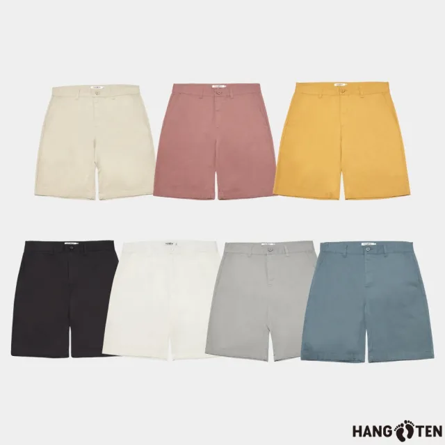 【Hang Ten】男裝-REGULAR FIT經典斜紋布開扣百慕達短褲(多色選)