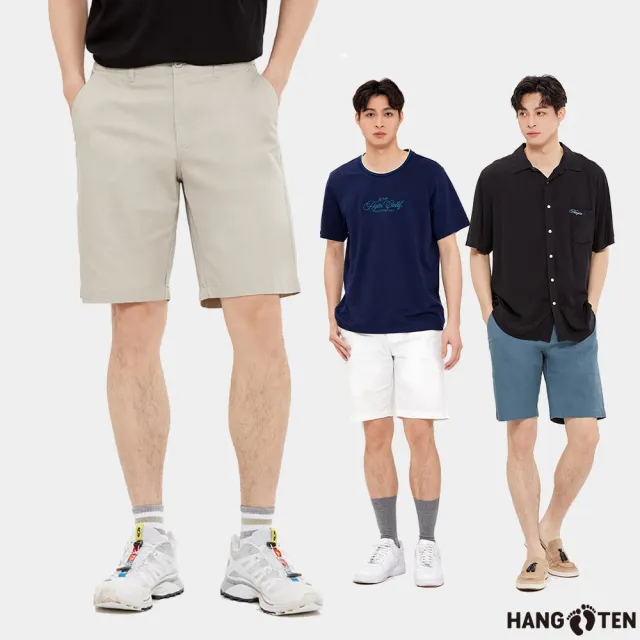 【Hang Ten】男裝-REGULAR FIT經典斜紋布開扣百慕達短褲(多色選)