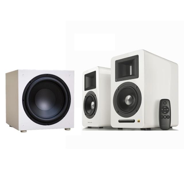 【AIRPULSE】A100 PLUS鋼烤白+ELAC SUB1225W(雙聲道主動式音箱+12吋重低音喇叭)