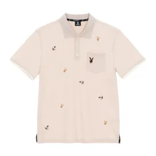 【PLAYBOY】滿版刺繡趣味POLO衫(奶茶色)