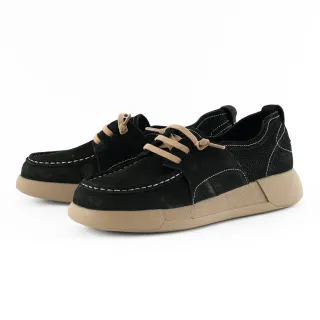 【MAGY】舒適牛麂皮免綁帶厚底休閒鞋(黑色)