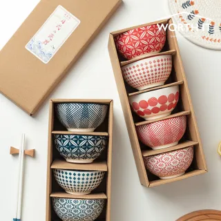 【渥思】日式手繪陶瓷碗禮盒-2盒組(餐具 瓷器碗盤 飯碗 入厝禮 一盒5入碗)
