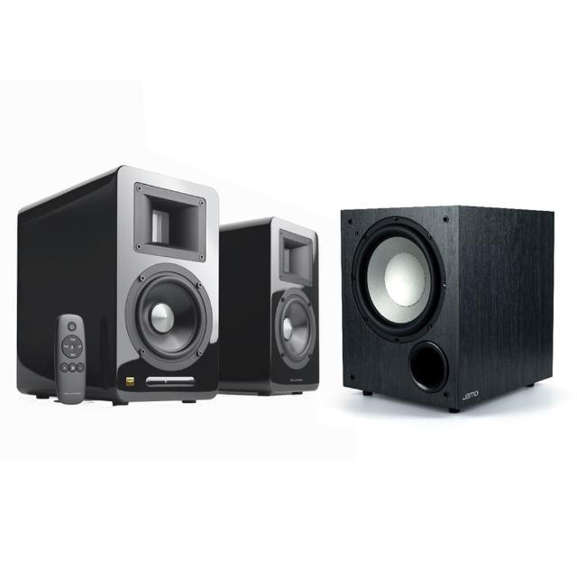 【AIRPULSE】A100 PLUS鋼烤黑+Jamo C910(雙聲道主動式音箱+10吋重低音喇叭)