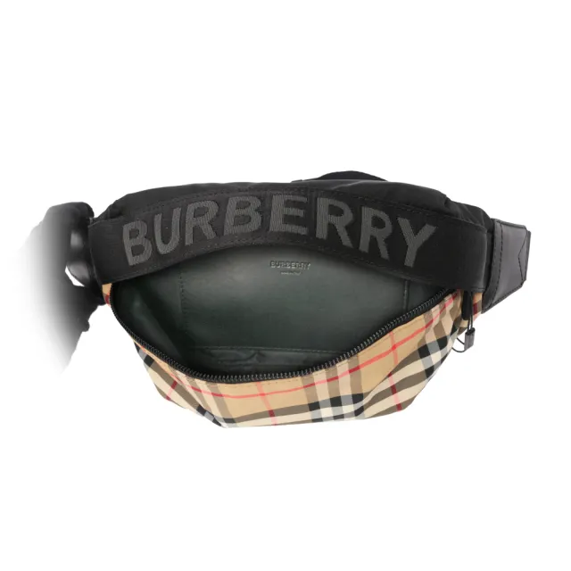 【BURBERRY 巴寶莉】中型 Vintage 格紋及標誌性條紋腰包(典藏米色)