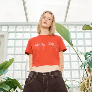 【MATIN KIM】官方旗艦 抽線造型短版短袖T恤(紅色)