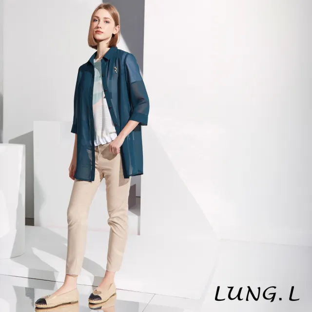 【LUNG.L 林佳樺】LR57C 綠色厚雪紡長版七分袖女裝罩衫(春夏新品 加大尺碼)