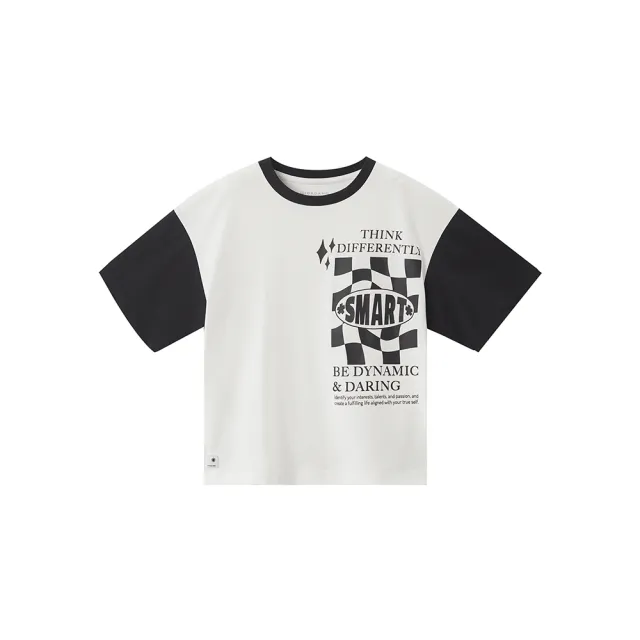 【GIORDANO 佐丹奴】童裝拼接印花短袖上衣 think differently(02 皎白)
