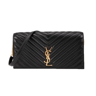 【YSL】KATE 99絎縫鏈帶手提/肩背包(金字-黑色)