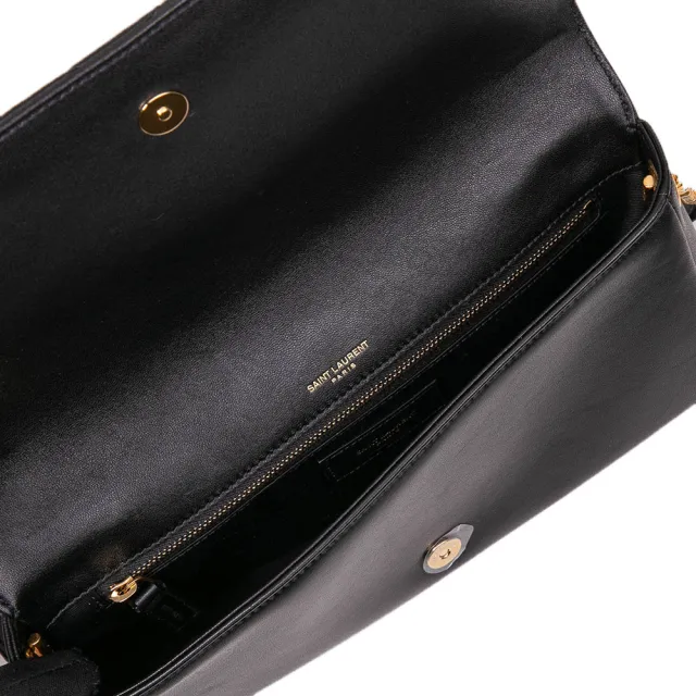 【YSL】KATE 99絎縫鏈帶手提/肩背包(金字-黑色)