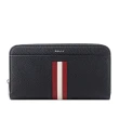 【BALLY】Ribbon 紅白條紋牛皮ㄇ形拉鍊長夾(黑色)