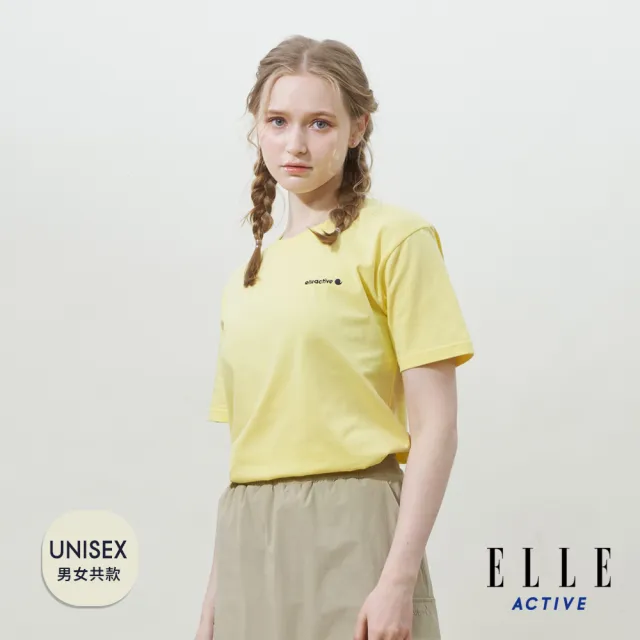 【ELLE ACTIVE】女款 印花logo寬版圓領短袖T恤-黃色(EA25S2F1610-54)