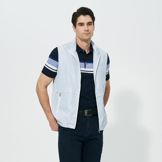 【pierre cardin 皮爾卡登】休閒服飾 男款 都會休閒立領薄背心-水藍色(5257301-33)