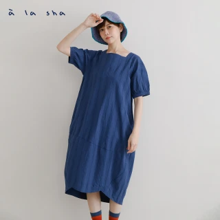 【a la sha】寬鬆蓬袖方領洋裝