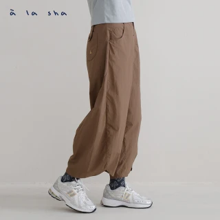 【a la sha】紋理細條紋寬鬆長褲