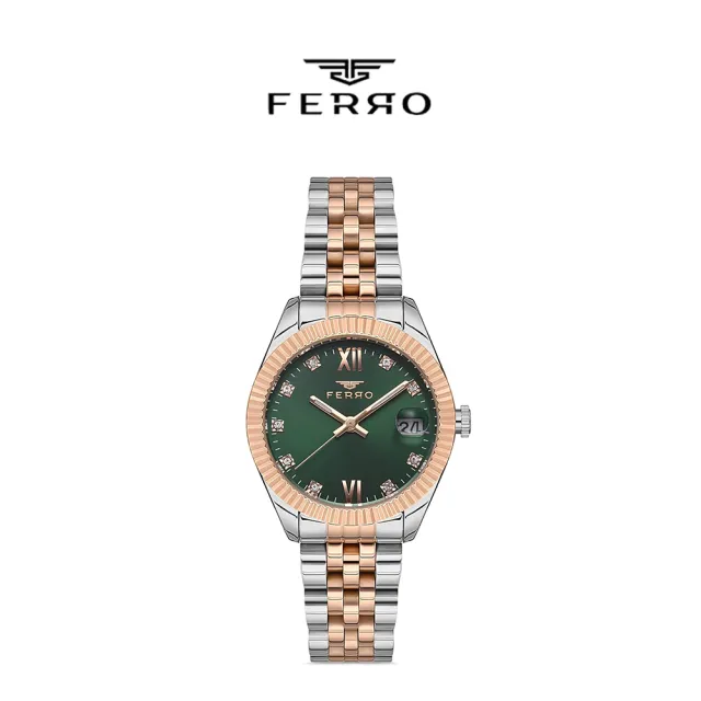 【FERRO】F21924AWT 晶鑽錶盤 夜光指針 帶日期 雙色 不鏽鋼 女款 手錶