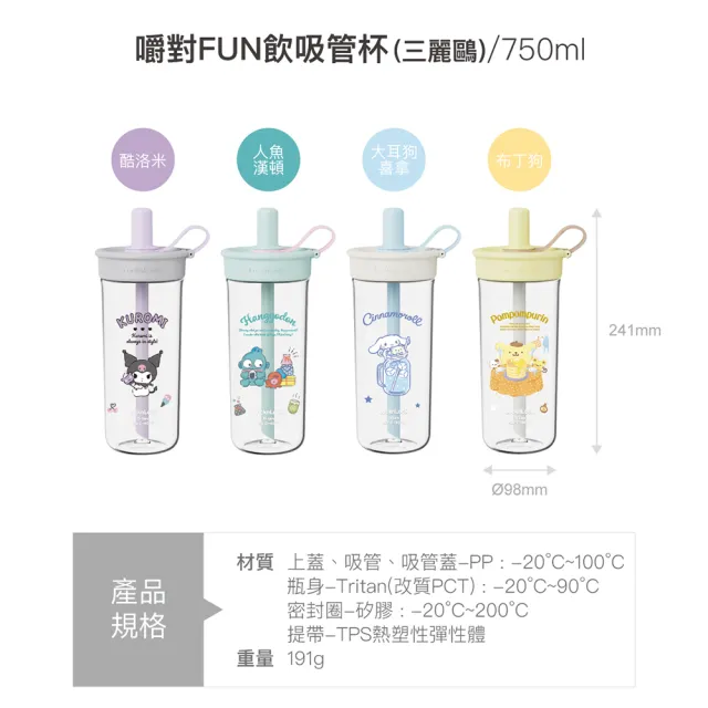 【LocknLock 樂扣樂扣】官方直營 嚼對FUN飲吸管杯 750ml(三麗鷗聯名/大容量/手搖飲適用)
