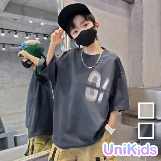 【UniKids】中大童裝短袖T恤 潮酷上衣 男大童裝女大童裝VPSBE-2423GI(淺灰 深灰)