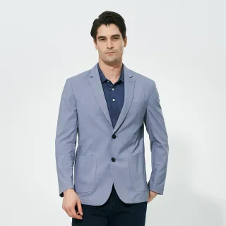 【pierre cardin 皮爾卡登】商務休閒 男款 時尚緹花休閒西裝外套-藍色(5257571-33)