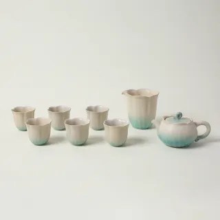 【LohasPottery 陸寶】清荷雅境茶組-碧荷白(窯變釉 一壺一海六杯 茶具組 陶瓷茶器)