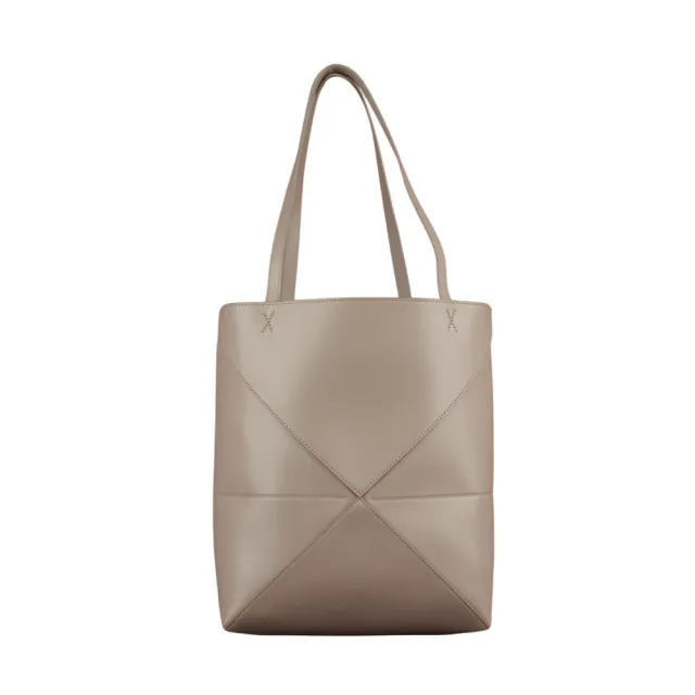【LOEWE 羅威】Puzzle 亮面小牛皮摺疊托特包(沙色)