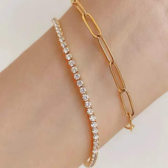 【CReAM】Adela鍍18K金色銀色細款亮鑽鋯石女手鍊(生日 禮物 送禮 禮盒)