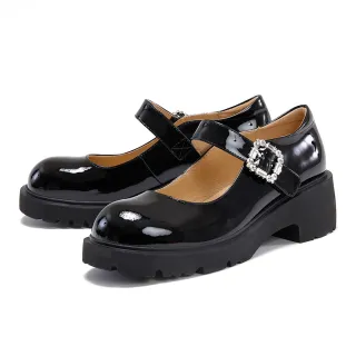 【DIANA】一字繫帶閃鑽方釦厚底瑪莉珍鞋(黑色)