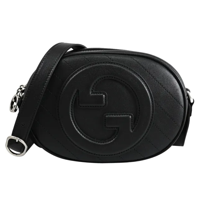 【GUCCI 古馳】Blondie GG 經典雙G車線橢圓造型迷你斜背包(黑)